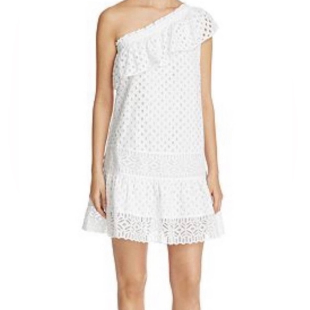 TORY BURCH Zoe White Eyelet Lace One Shoulder Dress Size 2